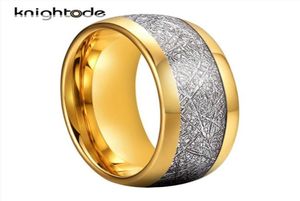 Cluster Rings 8mm White Meteorite Inlay Gold Tungsten Carbide For Men Women Engagement Ring Polishing Dome Band3907547