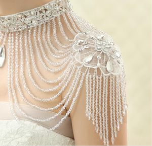 Fashion Ladies Women Wedding Shoulder Necklace With Tassel Crystal Rhinestone High Neckline Women Wedding Dress Accessories7485982