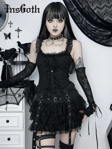 CAMIS INSGOTH LACE TRIM CAMI WOMEN GOTHIC CROP TOPS PUNK TANKS HARAKU TSHIRTカジュアルキャミソール