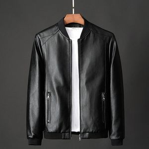 Autumn Men Black Biker Pu Leather Coat Korean Fashion Men Pu Leather Jacket Trend Casual Fit Slim Baseball kläder 8xl 230226
