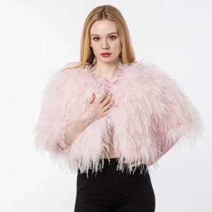 Fur Real Ostrich Coat Short Feather Bolero Top With Long Sleeve Crop Jacket 2024 Wedding Luxury White Black Bride Dress Top 23A0408