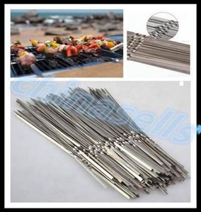 Portable Picnic BBQ Barbeque Needle 35cm Camping Stainless Steel Grilling Party Kabob Kebab Flat lamb Skewers forks7969985
