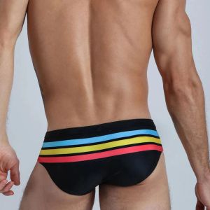 Badkläder uxh herr baddräkt pushup pad randig färg sexig gay tight badkläder ut dörr bikini shorts simning trosor manliga surf shorts