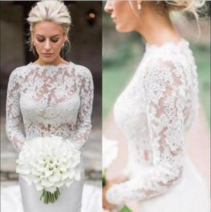 Elegant bröllopsjacka 2019 White Ivory Bridal Bolero Jackets Wedding Top Spets långärmad juvelhals Anpassad plusstorlek bröllop2749495