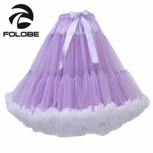 Rock Folobe hellviolett weiße Rüschen Frauen Tutu -Röcke weiche, geschwollene Ballett Kostüm Tüll Röcke Cosplay Unterrocks Petticoats Tt009