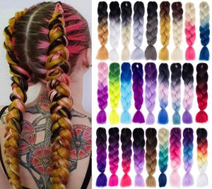 Estensioni dei capelli intrecciati da 24 pollici Trecce jumbo all'uncinetto Stile di capelli sintetici 100gPc Biondo puro Rosa Verde9174518