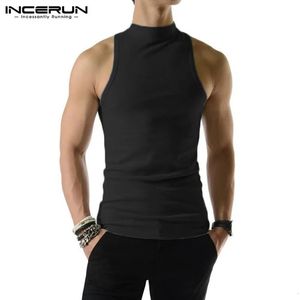 Homens regatas cor sólida gola alta sem mangas de malha coletes casuais verão streetwear moda masculina roupas incerun S-5XL 240229