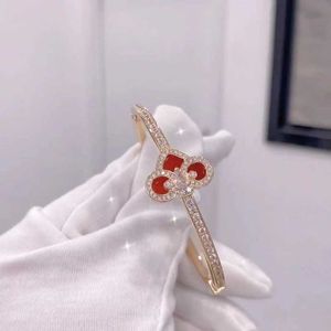 オリジナルブランドハイバージョンゴールドTff Iris Red Jade Chalcedonyブレスレット女性中国語スタイルAgate Ruyi Lock Full Diamond Key with Logo