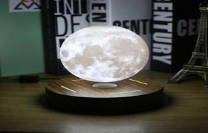 Lâmpada de lua 3D de levitação magnética Base de madeira 10cm Lâmpada noturna flutuante Luz romântica Decoração de casa para quarto Y200104289o9017992