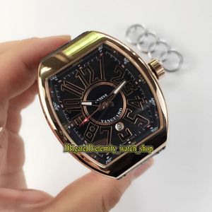 Luxry New Vanguard v45 Sc dt Data czarna tarcza automatyczna mechaniczna męska zegarek Rose Gold Róża Skórzana Pasek Sports Gents Watches 01280W