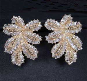 Luxury Large Leaf Drop Flower Micro Cubic Zirconia Paled Naija Wedding Party Earring for Women 2106244711071