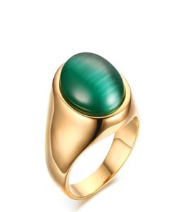 Green emerald gemstones Opal rings for men 18k gold color titanium stainless steel diamond party jewelry birthday gifts bijoux3159274