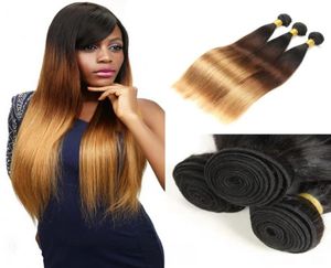 Ombre brasiliansk vävpaket 1B427 Blond rakt nonremy mänskligt hår 34 buntar Extensions4430601