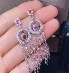 Stud luxurious strand tassels S925 silver natural Multicolor sapphire drop earrings gemstone women birthday gift jewelry L2210225849669