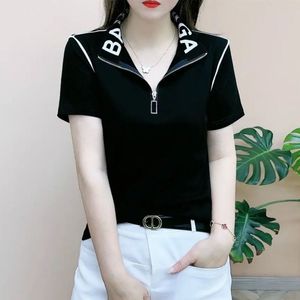 Women's Polos Short sleeved 2024 summer new women's T-shirt polo shirt casual versatile fashion slimming loose top for women