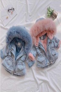 Neuankömmlinge Mädchen Winter jacke Verdicken Mäntel Kinder Denim Mit Kapuze Mantel Kinder Pelz Kragen Baumwolle Baby Mädchen Outwear kleidung long5197878