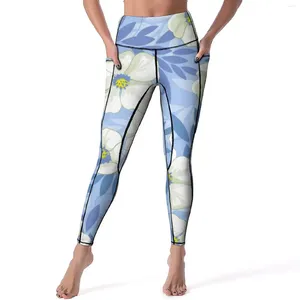 Calças ativas flor branca impressão leggings folhas florais cintura alta yoga estético estiramento legging design feminino fitness correndo