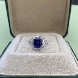 Elegant vintage labbvuxen safirbröllop huvudsten 2.8ct 18k vit guld halo ring för kvinnor