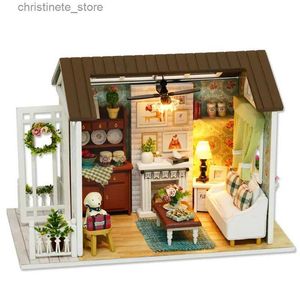 Arkitektur/DIY House Dollhouse DIY 3D Casa de Boneca Miniature Doll House Model Building Kits trämöbler Toys Födelsedagspresenter Happy Times Z008