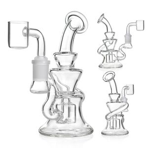 Mini Rig Recycler Glass Bongs 5,5 Zoll Wasserrohr Tupfer Rigs handrafted Borosilikat Glaswasserbongs mit reinem Quarzknaller