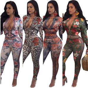 S-3xl Autumn/Winter Fashion Seksowne kobiety wydrukowane dwa sztuki garnitury Casual Night Club Party Tracksuit