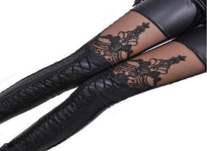 Calças femininas inteiras de couro sintético preto, calças de renda gótica, sexy, costuradas, leggings femininas, slim, capris pu, leathe2775284