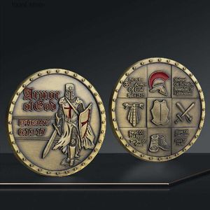 Moneta commemorativa per arti e mestieri Tempio Cavaliere Dio Armatura placcata con oro e argento Stampa a colori in rilievo 3D Moneta da collezione di medaglie commemorative T240306