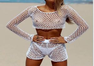 Seksowne wypustowe strój dla kobiet bikini na plaży świąteczne ochronę przeciwsłoneczną kąpiel kąpiel Sunsn garnitur na plażę krótkie rękawe S pływackie 7608022
