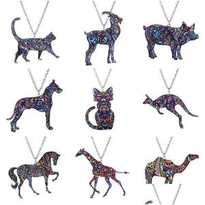 Hänge halsband Colorf Double Side Acrylic Printing Cat Dog Dragon Horse Camel Pendant Necklace For Women Costume Sweater Chain Hand DHCXB