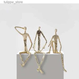 Decorative Objects Figurines New House Cast Iron Abstract Figure Sculpture Ornament Golden Handicraft Living Room Office Study Decoration Creative Ornaments