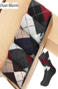 Качественные вязаные мужские носки из кроличьей шерсти, осенне-зимние теплые толстые стильные деловые повседневные мягкие носки с пунктирной линией и ромбами Meias7383363