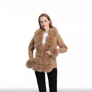 Fur coat womens spring cardigan fox fur sweater temperament knitted 240306