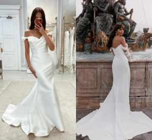 Zarif Kılıf Denizkızı Gelinlik Seksi Omuz Pileler Uzun Saten Gelin Gowns Özel Yapım Robes De Mariage Beyaz/Fildişi BC18300