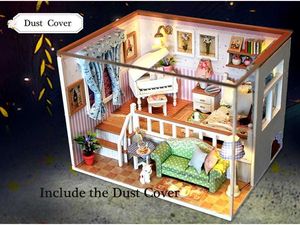 Architecture/DIY House Dollhouse With Dust Cover DIY Wooden Miniature Doll House LED Lights Funny Handmade Valentine Day Gift For Children Girl