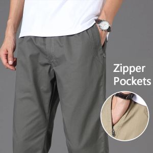 Штаны мужские повседневные брюки с карманами на молнии хлопок Высококачественный 2023 летняя осень на растягиваемая талия.
