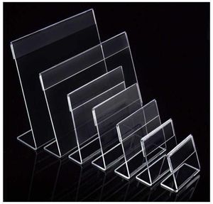 Vários tamanhos menores t13mm acrílico transparente plástico sinal de exibição de papel etiqueta cartão titular em forma de l suporte horizontal em tabl8484515