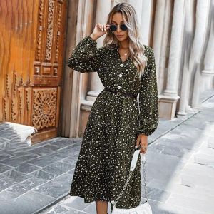 Casual Dresses Autumn Long Sleeve Maxi For Women 2024 Fashion Floral Print V Neck Loose Holliday Elegant Dress Summer