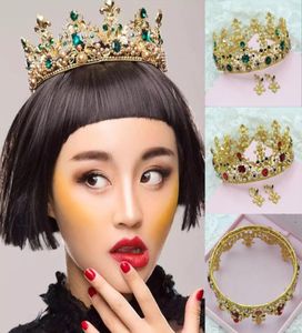 Księżna Maria Rosja Szwecja Chic Regal Vintage Kings Gold Green Rhinestones Royal Crowns for Wedding Prom Party Crown 5247825