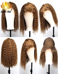 30 ombre renk kısa kıvrımlı dantel ön insan saç perukları önceden koparılmış remy saçları bebek bob perukları 150 yoğunluk 13x4 front1945474