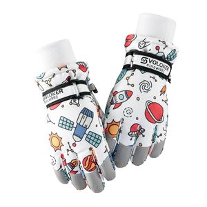 Print Kids Winter Snowboard Gloves Waterproof Cartoon Full Finger Snow Ski For Outdoor Skiing 240226