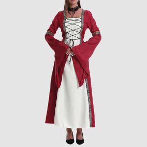 Dress Halloween Women Medieval Court Fancy Vampire Cosplay Costume Long Sleeve Bell Sleeve Carnival Gothic Vintage Queen Elegant Dress