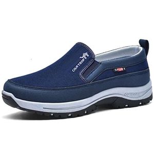 Men's Arch Support Slip-on Canvas Loafers,outdoor Casual Non Slip Orthopedic Sneakers Flats Walking Boat Shoes (blue,10.5)