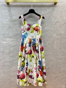 Milan Runway Dress 2024 Flower Print Spaghetti Strap Sleeveless Slim Long Dresses Holiday Vestidos De Festa 30624