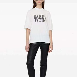 24 Erken Bahar Yeni Niche Ab Heavy Shadow Paris Baskı Ön ve Arka İngilizce Pamuklu Kadın Yuvarlak Boyun T-Shirt