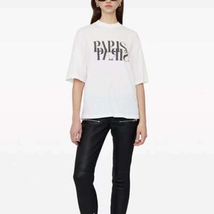 24 Early Spring New Niche AB Heavy Shadow PARIS Damen-T-Shirt mit Rundhalsausschnitt aus englischer Baumwolle mit Aufdruck vorne und hinten