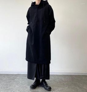 Men039s trench Coats Mensspled Side Harajuku Streetwear Pullover Long Hooded Jacket Trenchcoat Cloak Overcoat Male Gothic Coat 2545991
