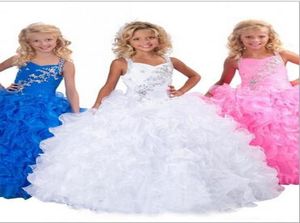 Белая маленькая девочка039s Конкурсные платья с оборками из бисера Бальное платье из органзы длиной до пола Платья для девочек-цветочниц 2020 Quinceanera Dresse1210982