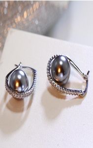 FashionBeautiful Hoop Oval Earrings Pave Grey Pearl and Cubic Zirconia Crystal High Quality Fashion Jewelry for Women5179892