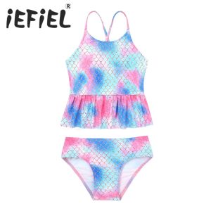 Swimwear Little Girls Kids Teens Mermaid Bikini Set Summer Beach Swimwear Swimsuit Bathing Suit Bikini Costume Mermaid Tops with Bottoms