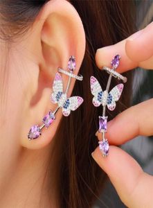 Stud CWWZircons Symmetrical Purple Cubic Zirconia Lovely Butterfly Ear Cuff Climber Stud Earring for Women Fashion Punk Jewelry CZ1131373